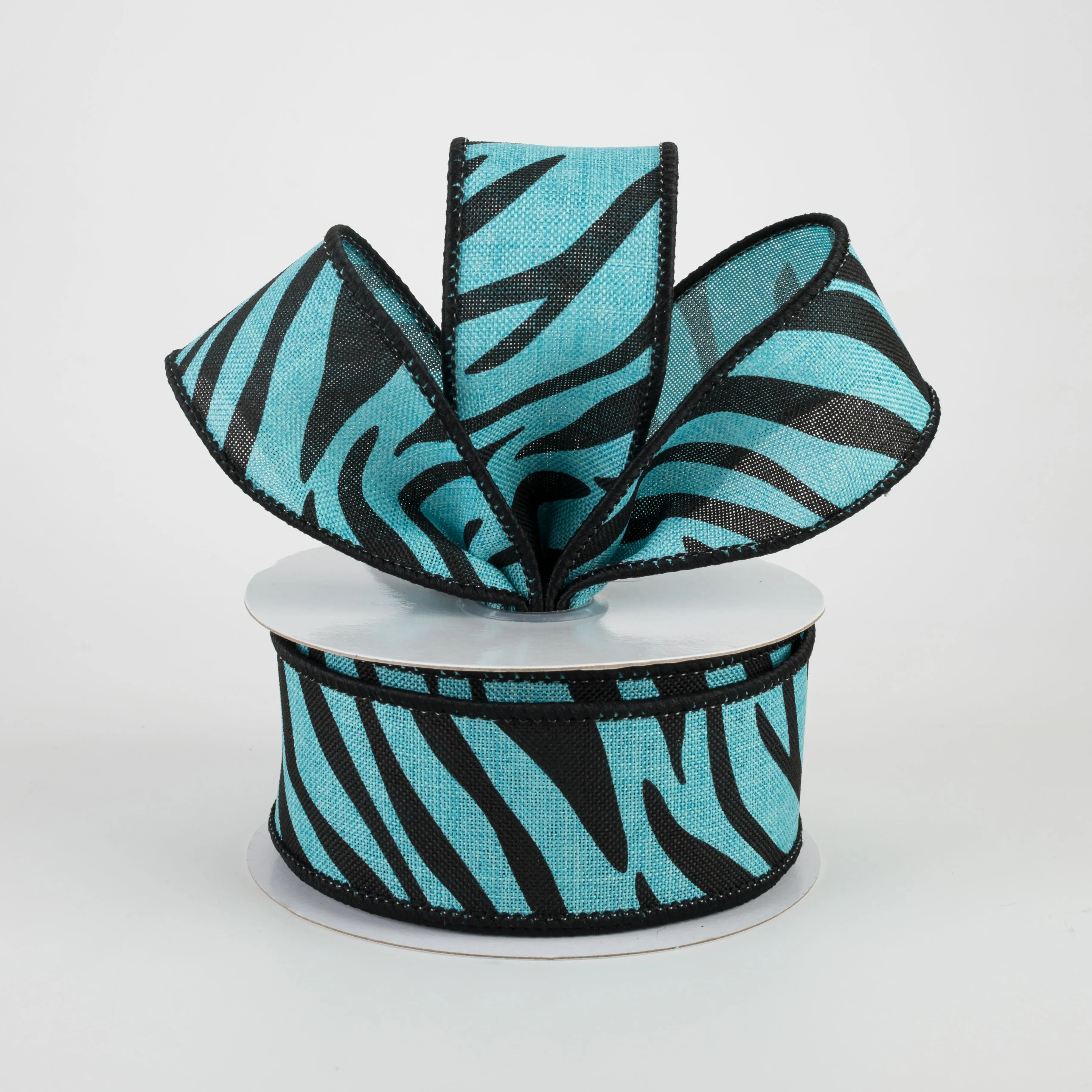 1.5" Animal Stripes Ribbon: Light Teal & Black (10 Yards)