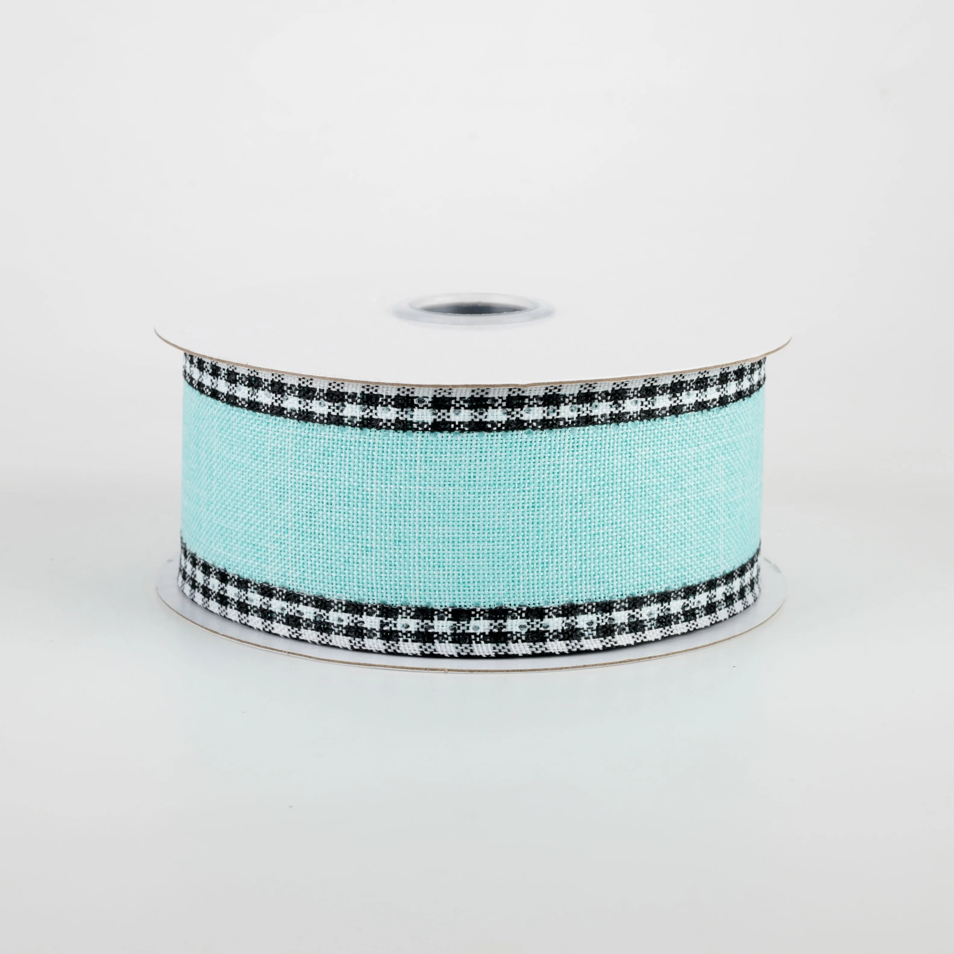 1.5" Black Gingham Edge Ribbon: Ice Blue (10 Yards)