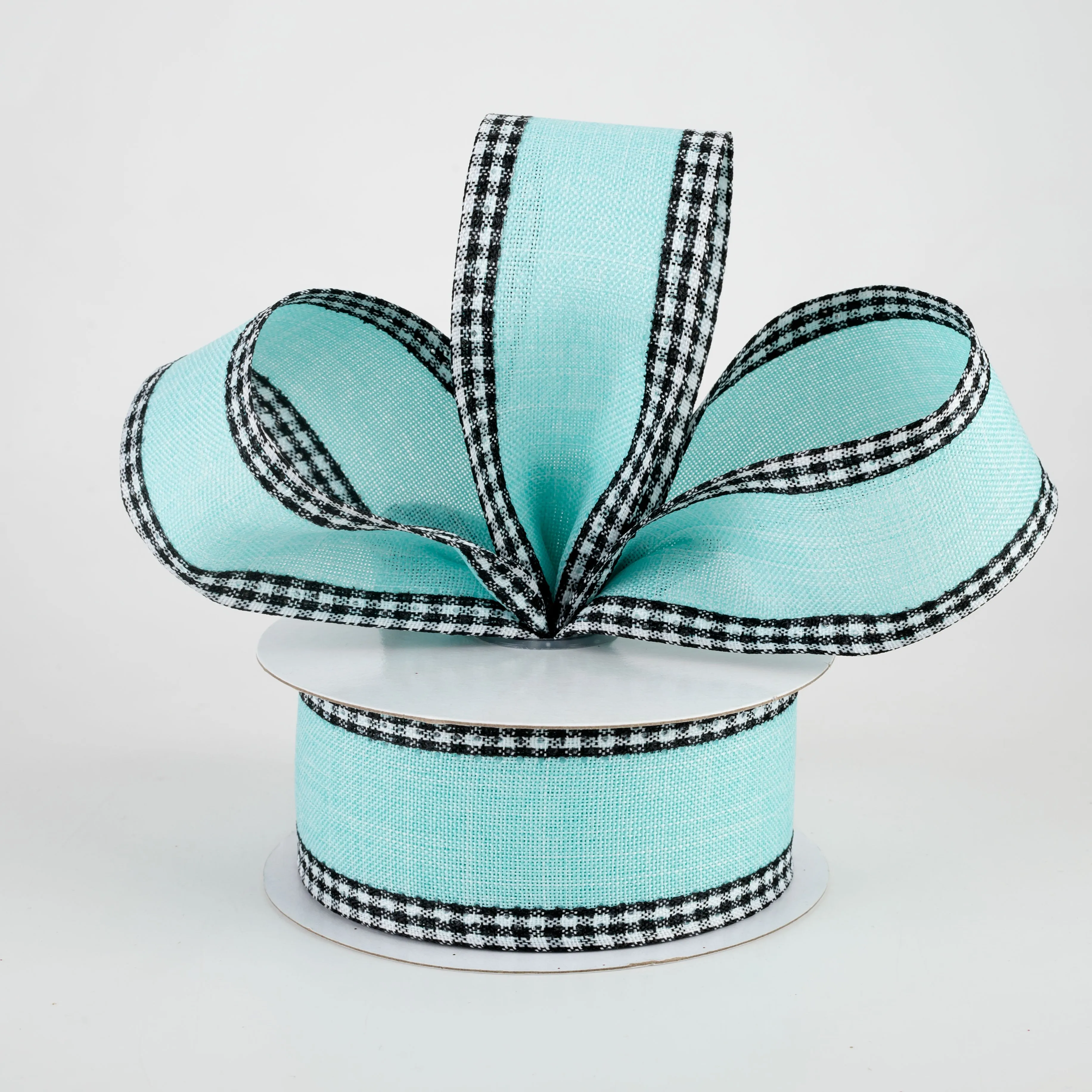 1.5" Black Gingham Edge Ribbon: Ice Blue (10 Yards)