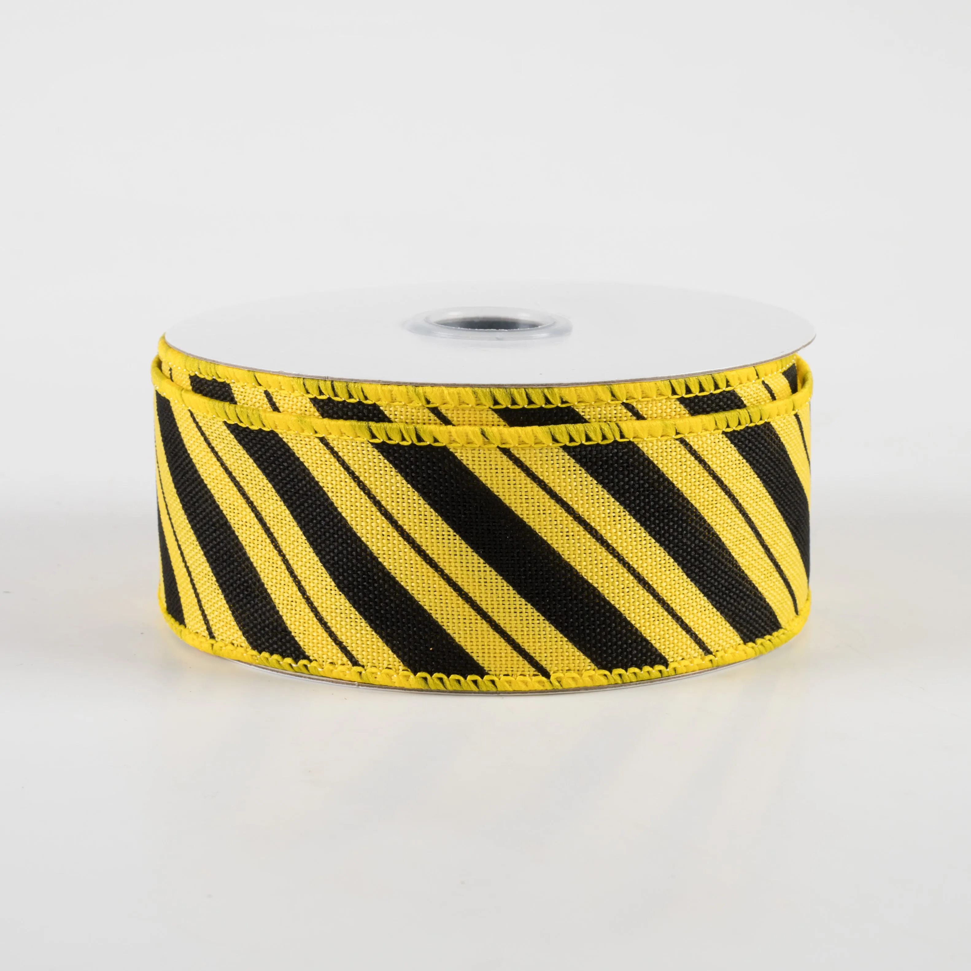 1.5" Diagonal Line Ribbon: Yellow & Black (10 Yards)