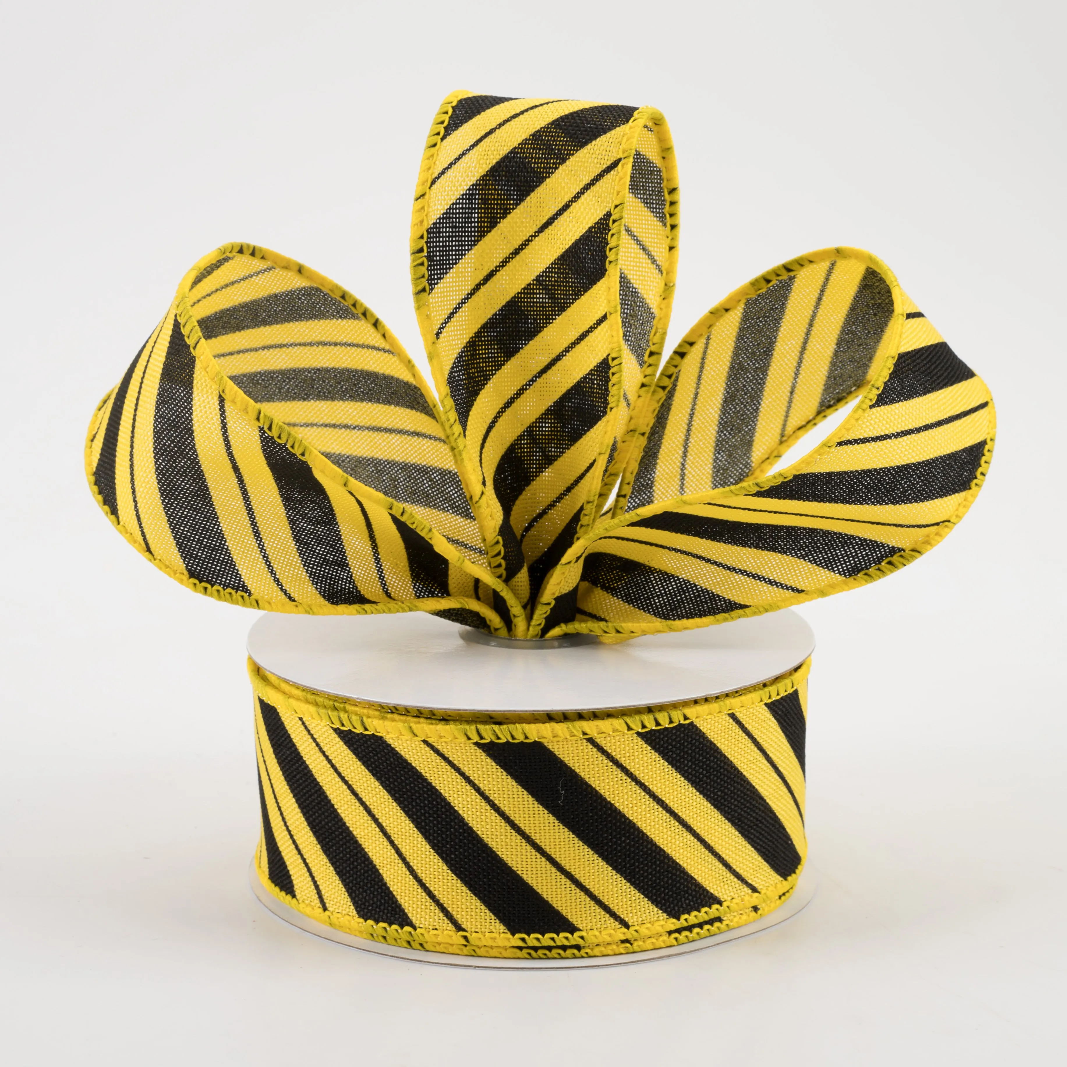 1.5" Diagonal Line Ribbon: Yellow & Black (10 Yards)