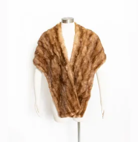 1950s Fur Stole MINK Brown Plush Fluffy Wrap Caplet