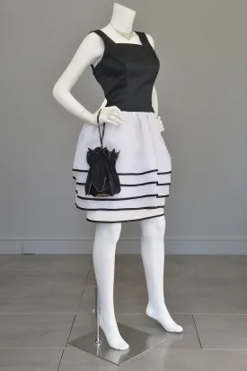 1980s Victor Costa Black White Peplum Skirt Cocktail Party Dress