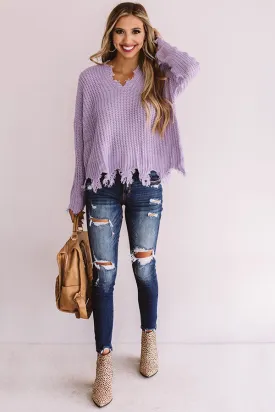 Always Fashionably Late Knitted Hoodie In Lavender