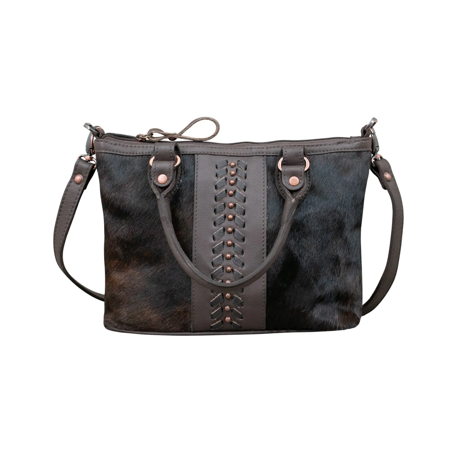 American West Womens Cow Town Brindle Hair-On Leather Satchel Bag