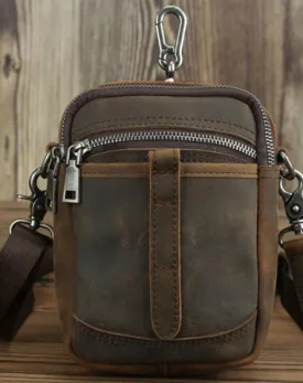 BADASS Brown LEATHER MEN Belt Pouch Belt Bag Waist BAG MIni Side Bag FOR MEN