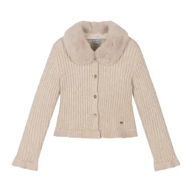 Beige Faux Fur Collar Cardigan