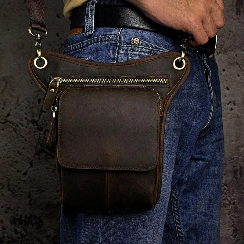 Biker Mens Leather Drop Leg Bags Waist Bag Belt Pouch Pack Sides Bags for Men