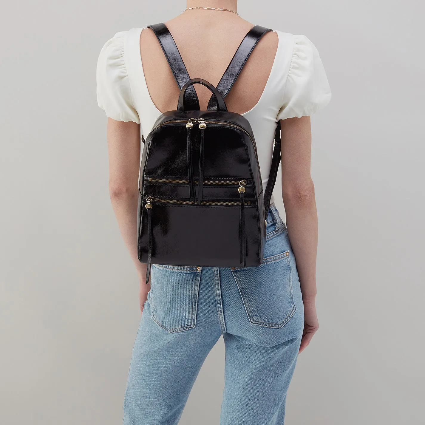 Billie Backpack In Polished Leather - Black