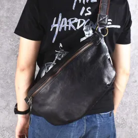 Black Leather Mens Large Sling Bag Leather Mens Big Sling Bag Sling Bags For Big Men