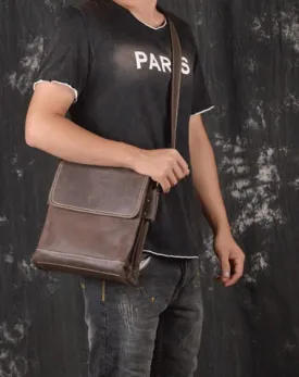 Black LEATHER MEN'S Vertical Side bag  Vertical MESSENGER BAG Small Courier Bag FOR MEN