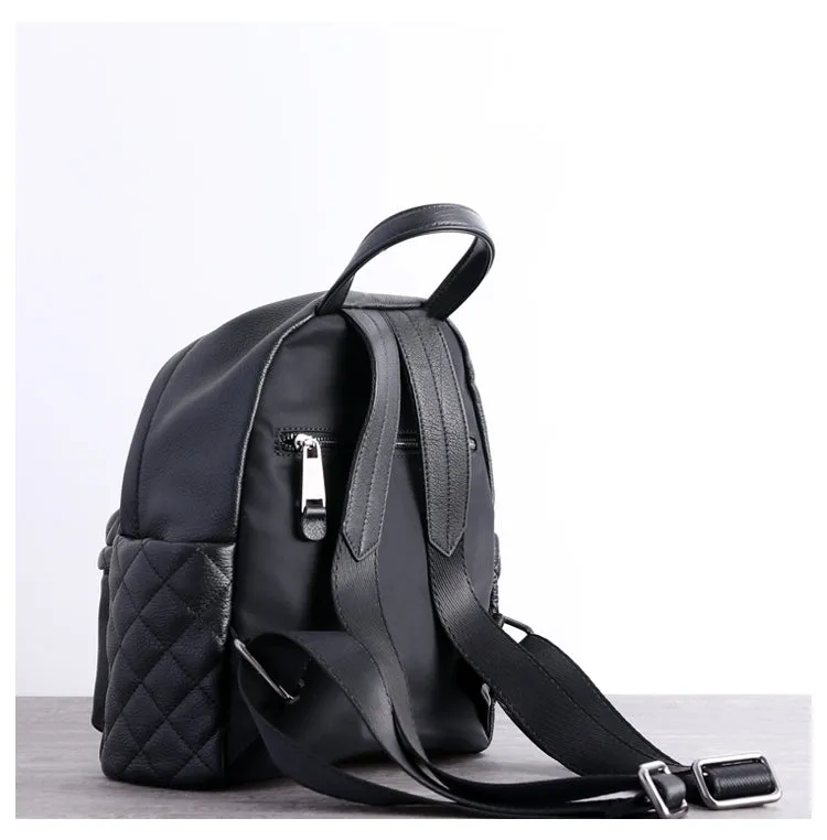 Black Leather Satchel Backpack Womens Cute School Backpack Purse Black Leather College Rucksack for Ladies