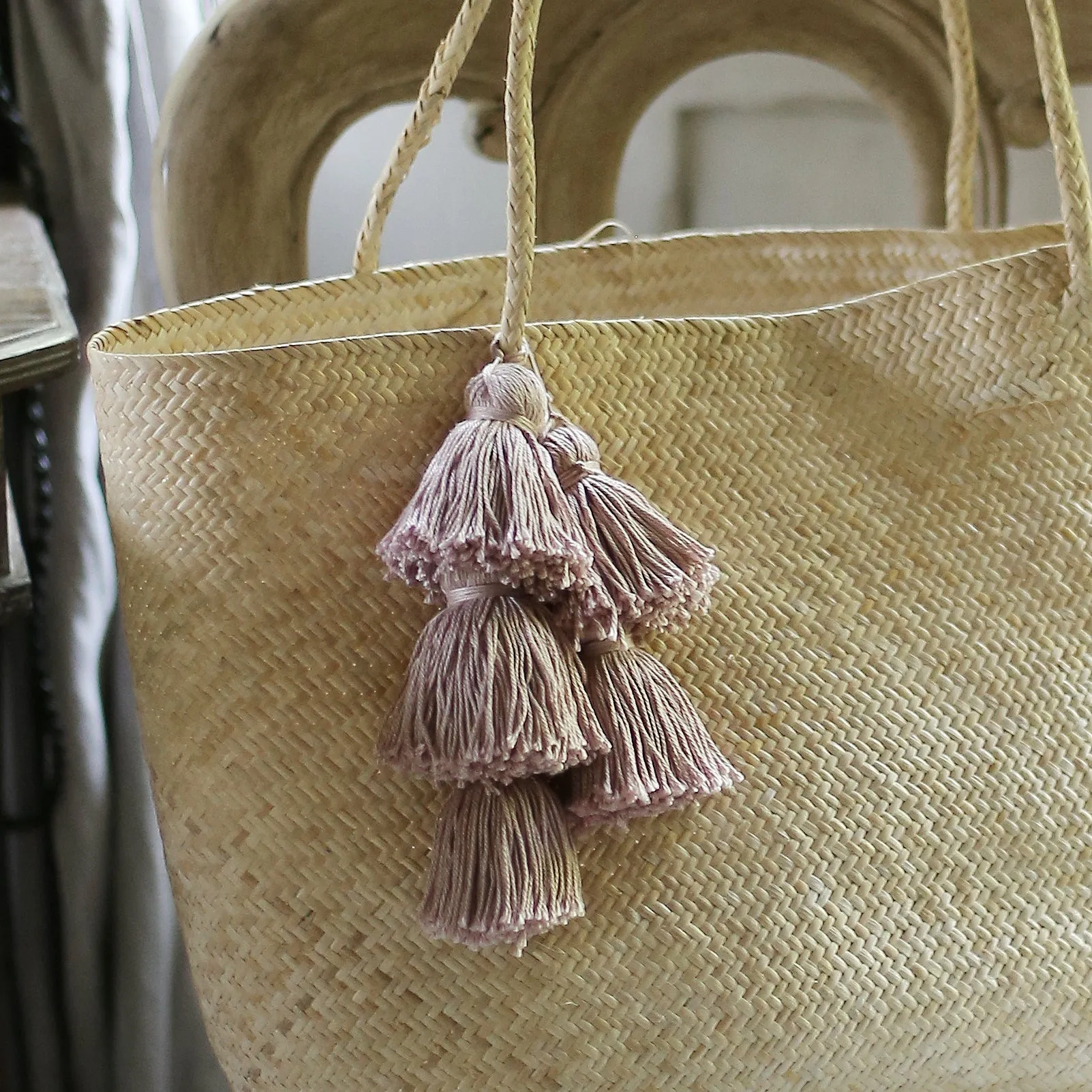 Borneo Sani Straw Tote Bag - with Pale Blush Tassels by BrunnaCo