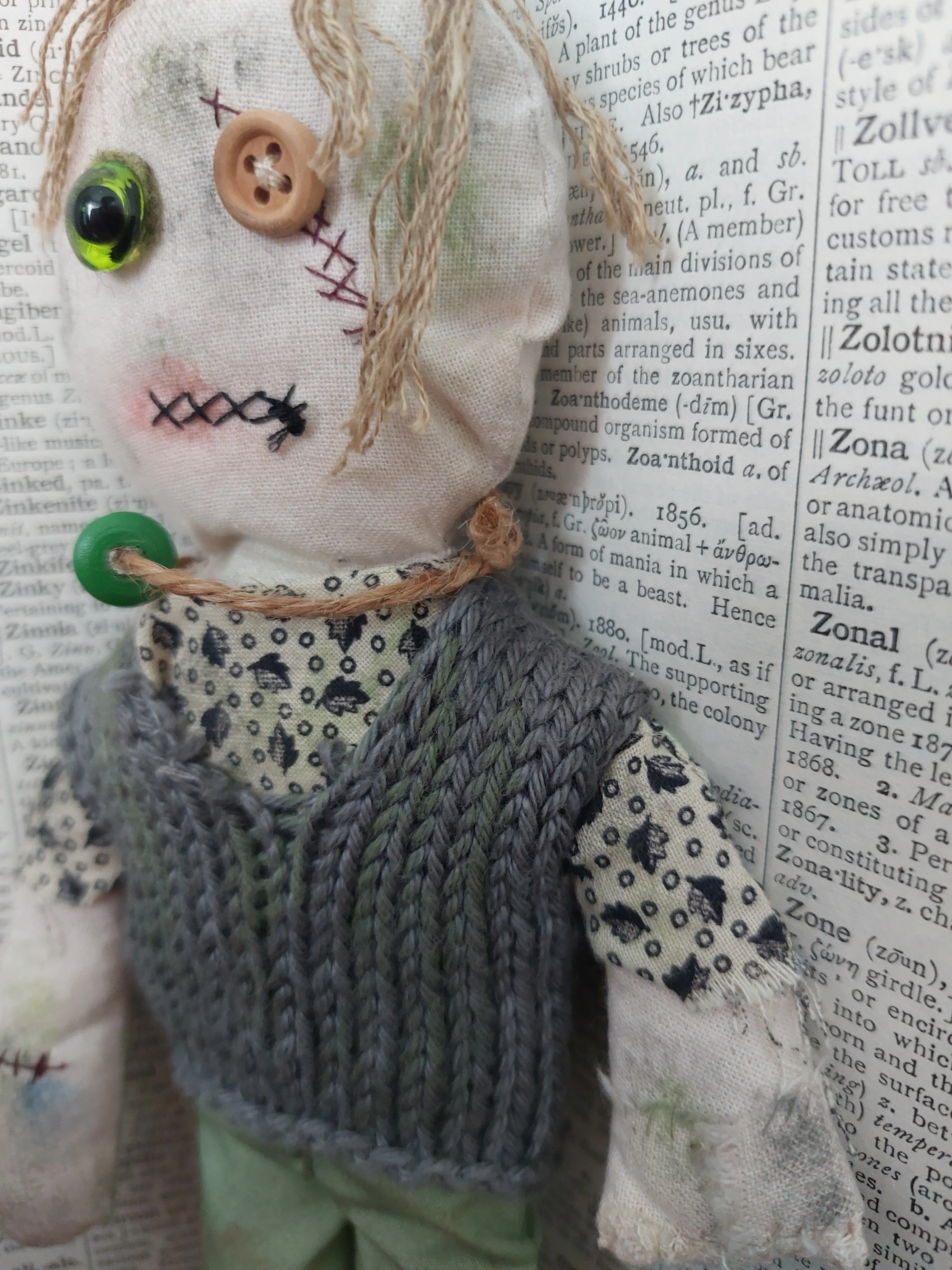 'Breen' - Zed Headz Handmade Zombie OOAK 9" Cloth Doll by Bear Bones