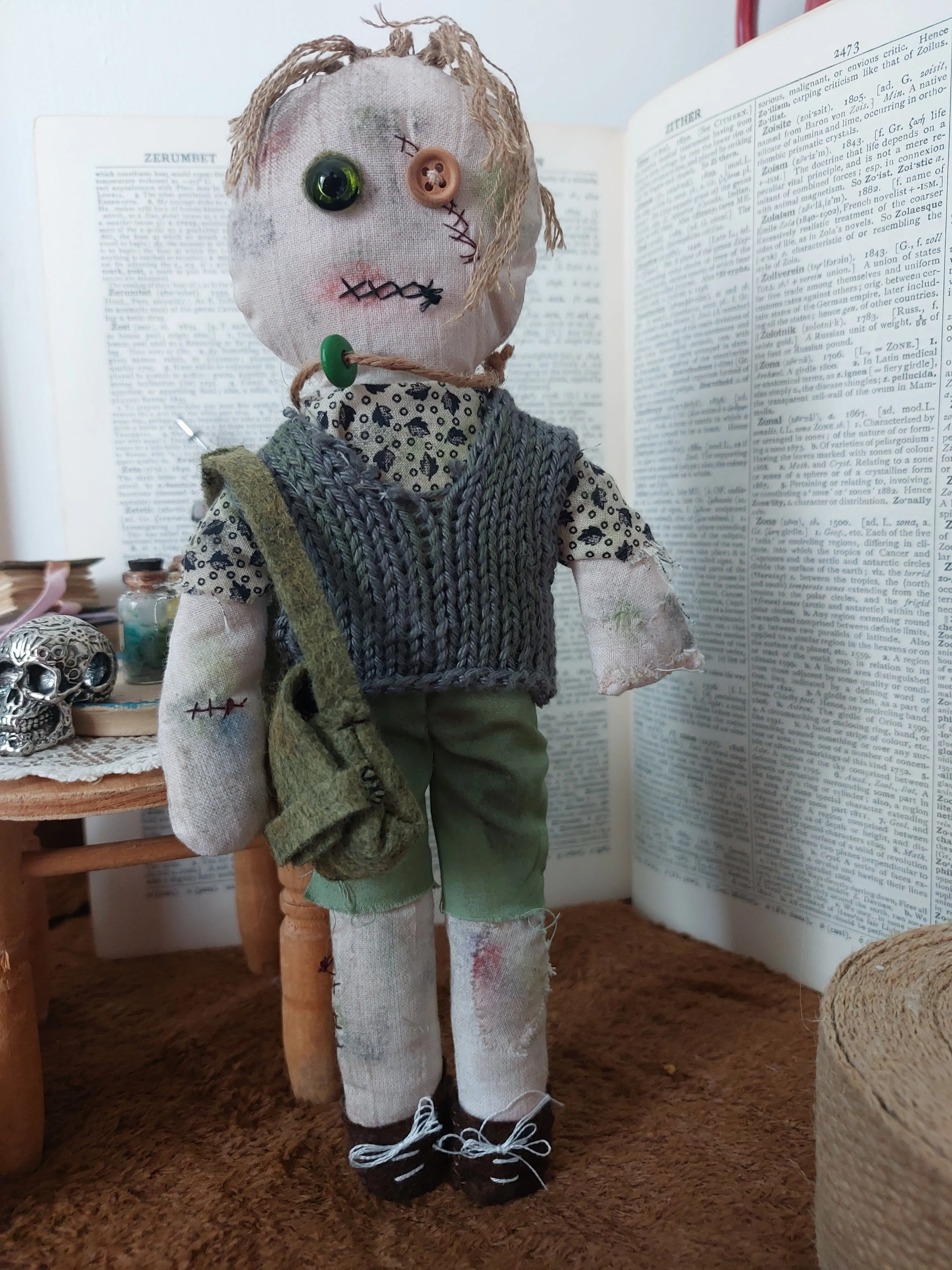 'Breen' - Zed Headz Handmade Zombie OOAK 9" Cloth Doll by Bear Bones