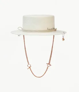 Chain Strap Straw Boater Hat