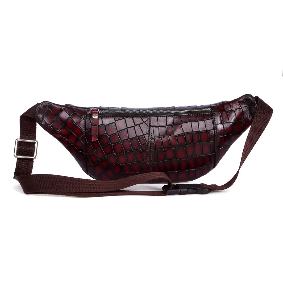 Chest Bag Fanny Pack Bag in Smokey Wine Croco Textured Leather