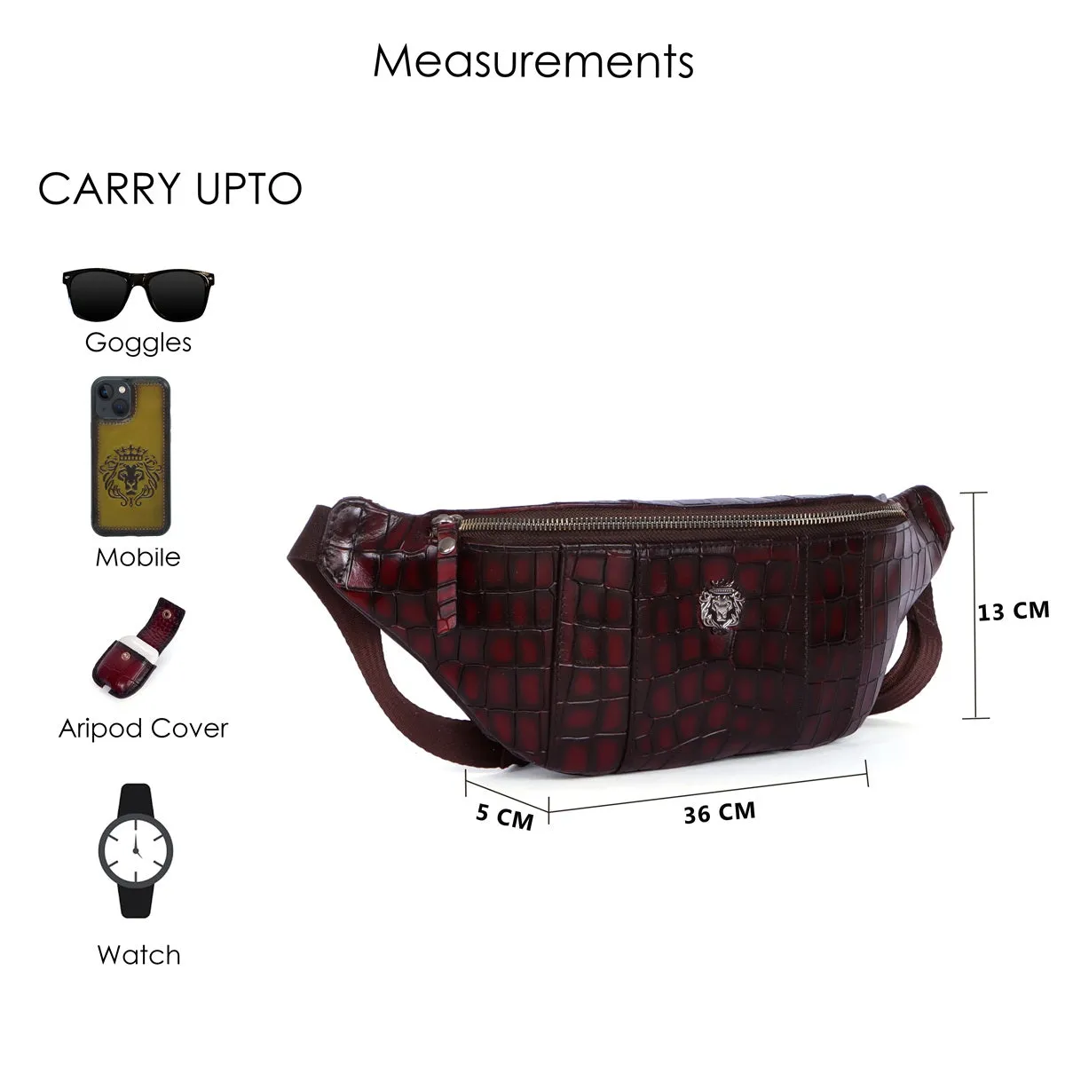 Chest Bag Fanny Pack Bag in Smokey Wine Croco Textured Leather