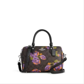 Coach Rowan Satchel In Signature Canvas With Rose Print