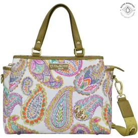 Fabric with Leather Trim Multi Compartment Satchel - 12014