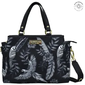 Fabric with Leather Trim Multi Compartment Satchel - 12014