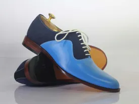 Handmade Men Blue Leather & Suede Lace Up Shoes, Men Dress Formal Designer Shoes