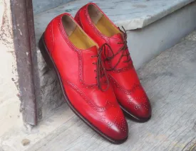 Handmade Men's Burgundy Leather Shoes, Men Wing Tip Brogue Dress Formal Shoes