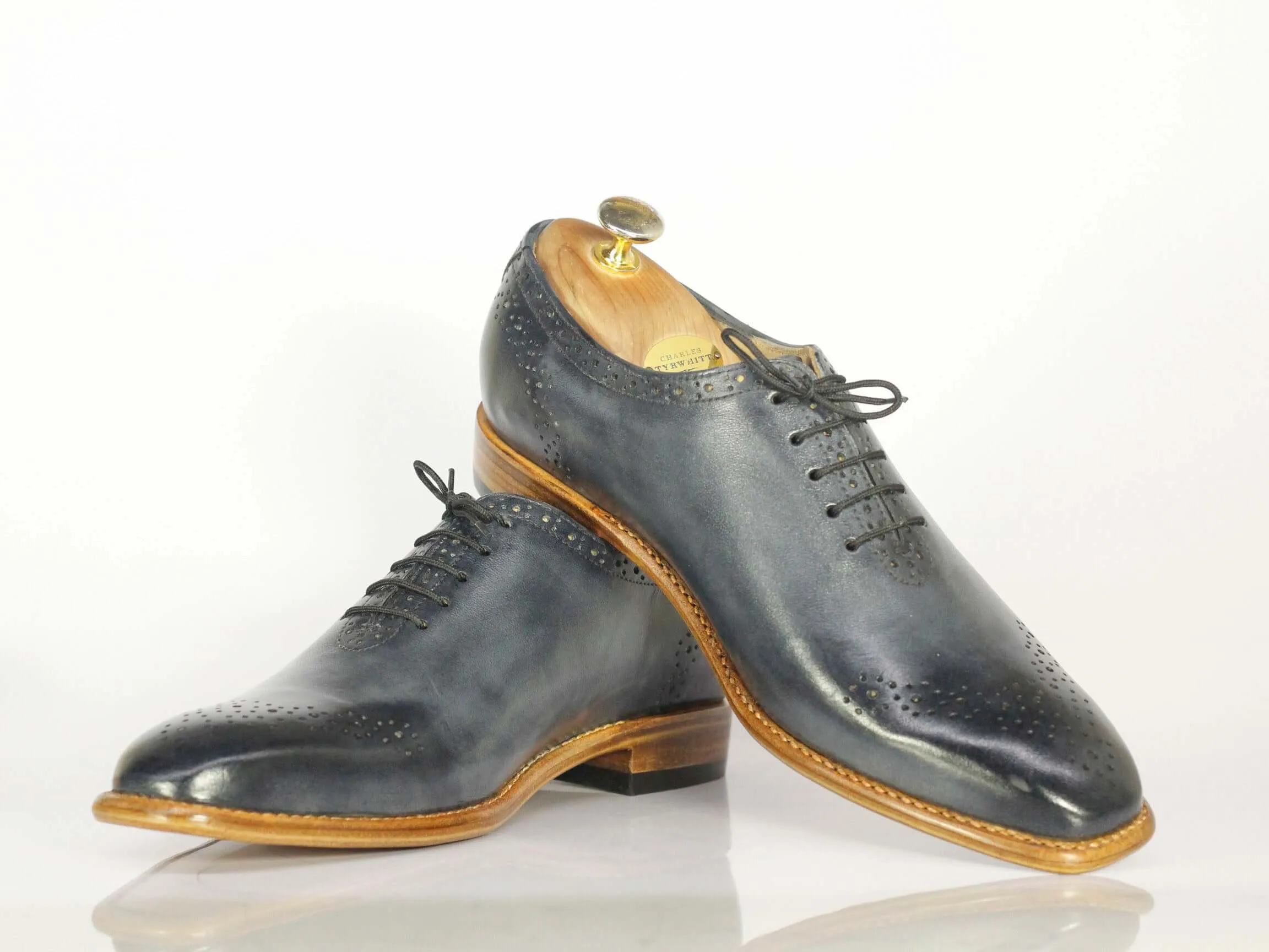 Handmade Men's Gray Brogue Leather Lace Up Shoes, Men Designer Dress Formal Luxury Shoes