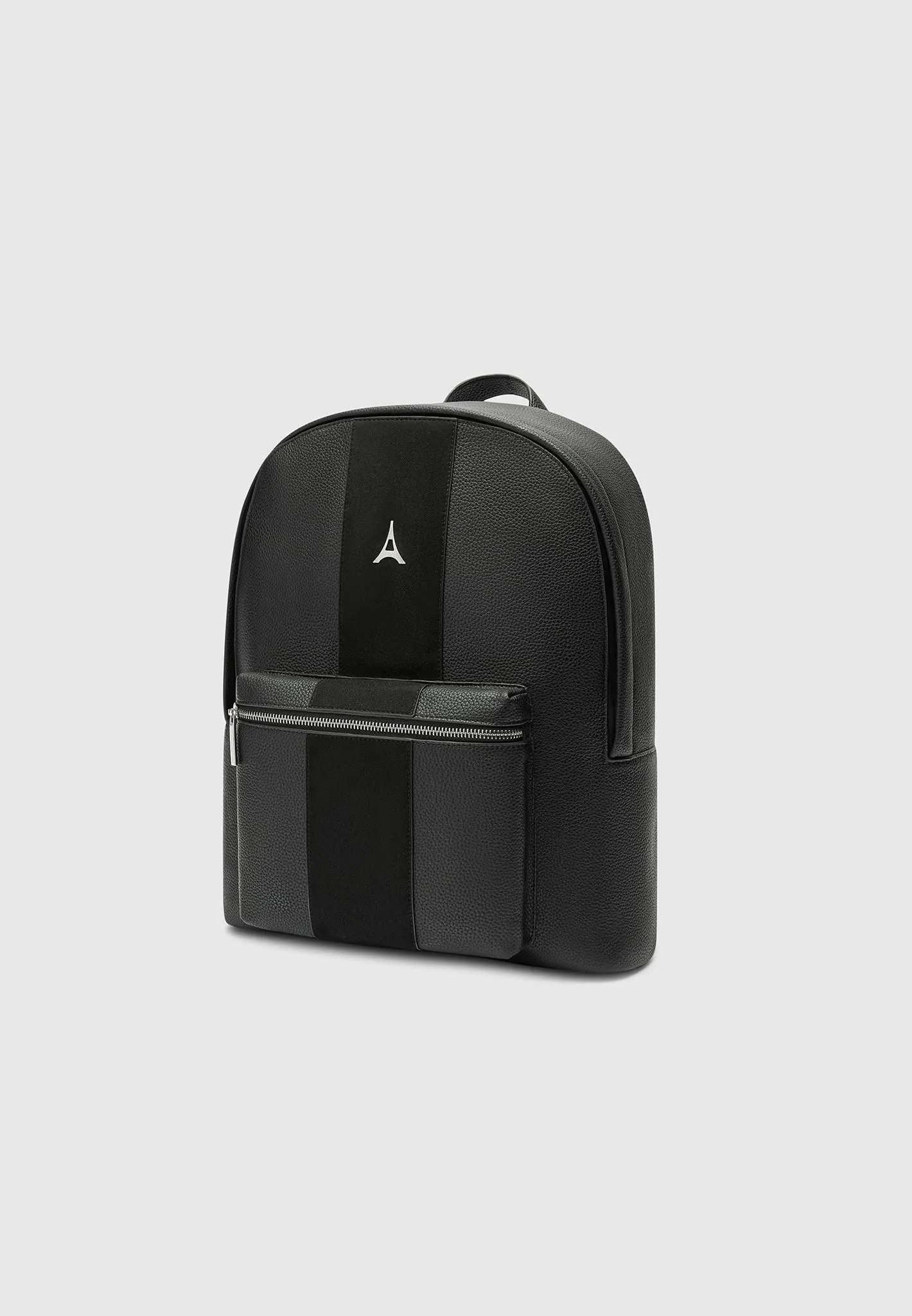 Leather Backpack with Suede Panel - Black