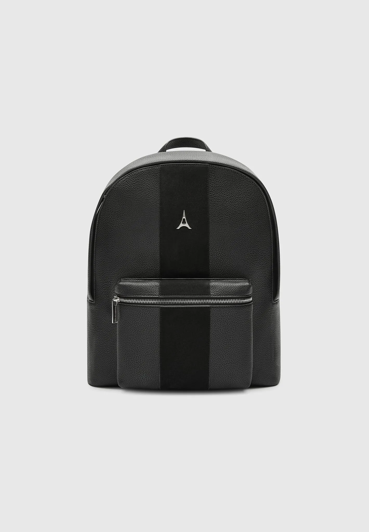 Leather Backpack with Suede Panel - Black