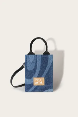 Marmo-Print Denim Tote Bag