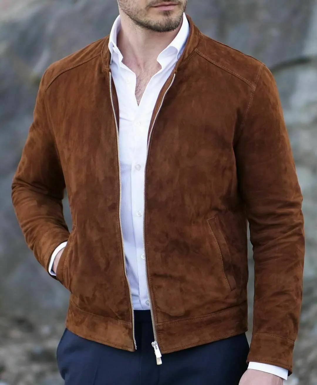 Men's Fashion brown Suede biker Jacket, Casual Suede Jacket For Men