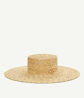 Monogram-embellished Wide-Brim Boater Hat