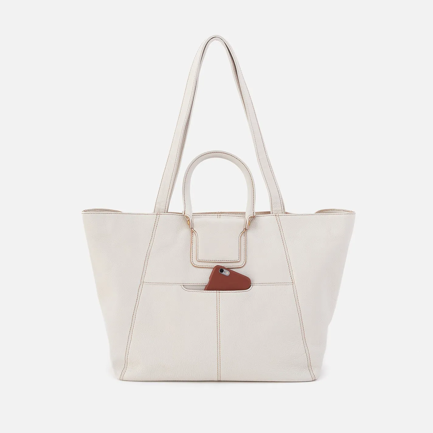 Sheila East-West Tote in Pebbled Leather - White