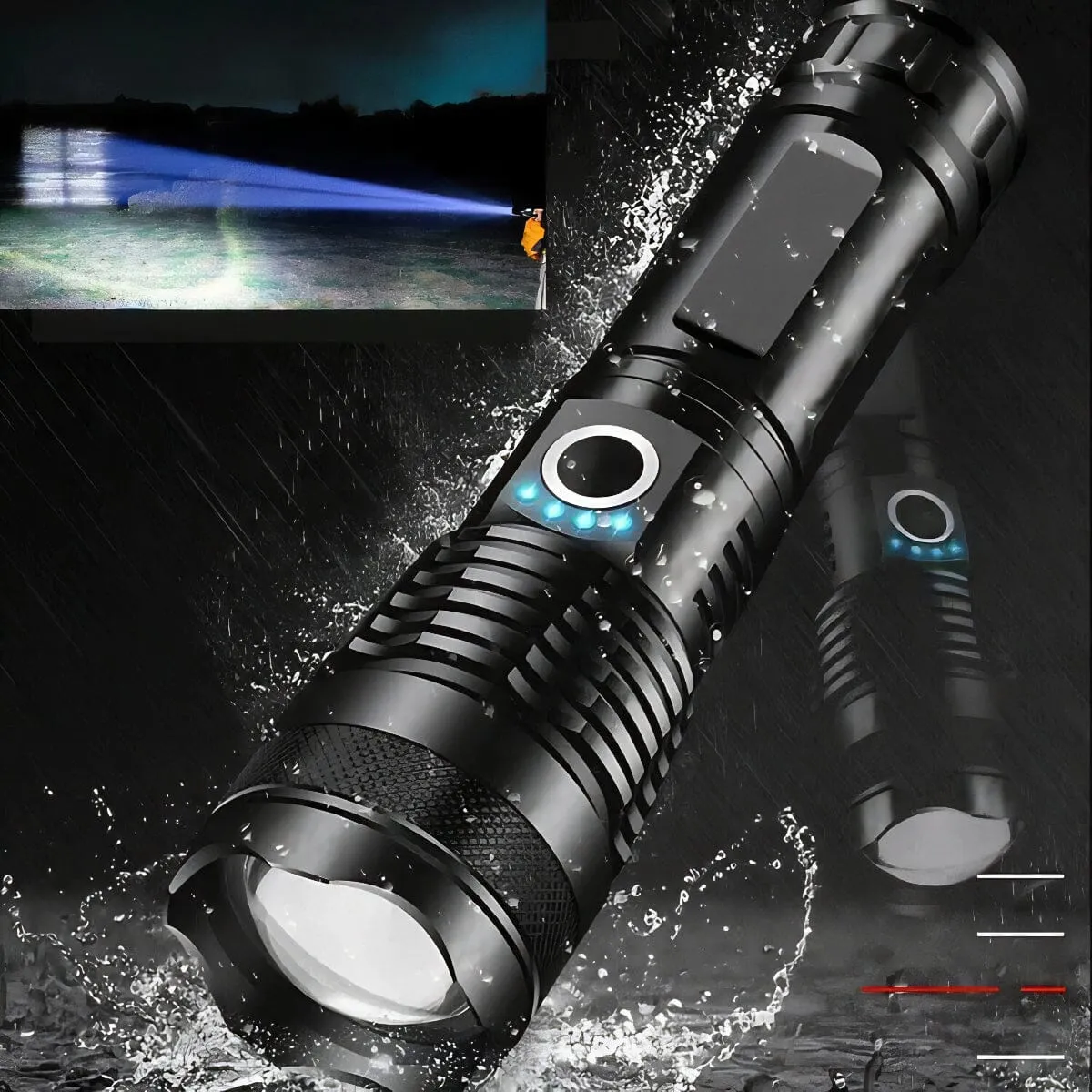 SMAXPro™ Powerful Rechargeable Zoom Flashlight: 4 Bulbs, XHP70.2 Core, Waterproof