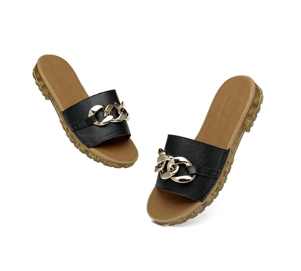 Women Leather Slides Ultra Soft Footbed Flats Jianna